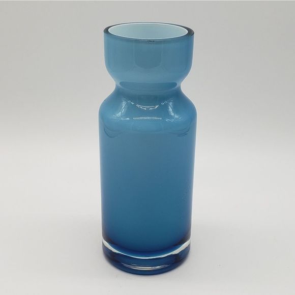 MCM Retro Blue Opal White Cased Scandinavian Art Glass Bud Vase - Picture 1 of 11